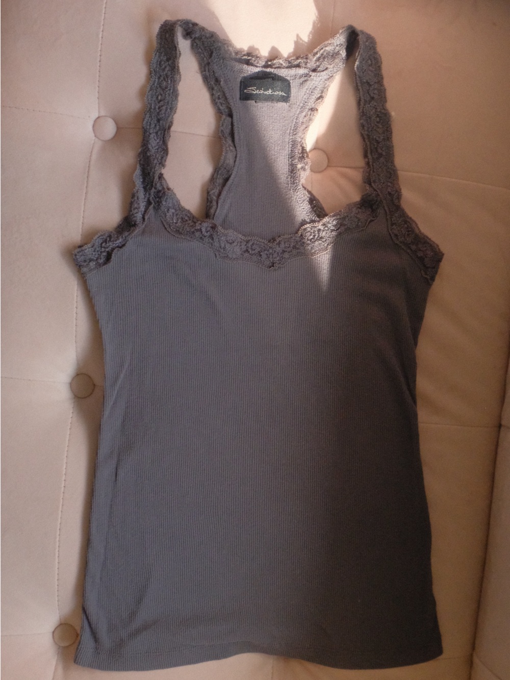 Lace-Trim Ribbed Tank - Gray - Picture 2 of 4